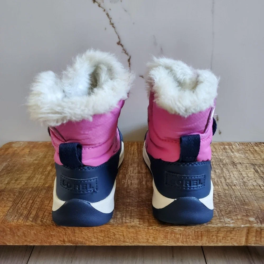 Sorel Boots Kids 9 Pink Hook & Loop Faux Fur Insulated Winter Snow NC3875-547